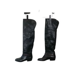 Italian Over the knee black leather boots with embellishment